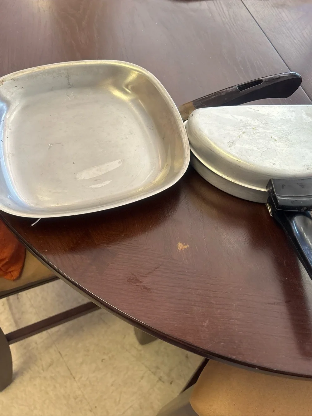 Vintage folding double omelet pan and square skillet cookware bundle
